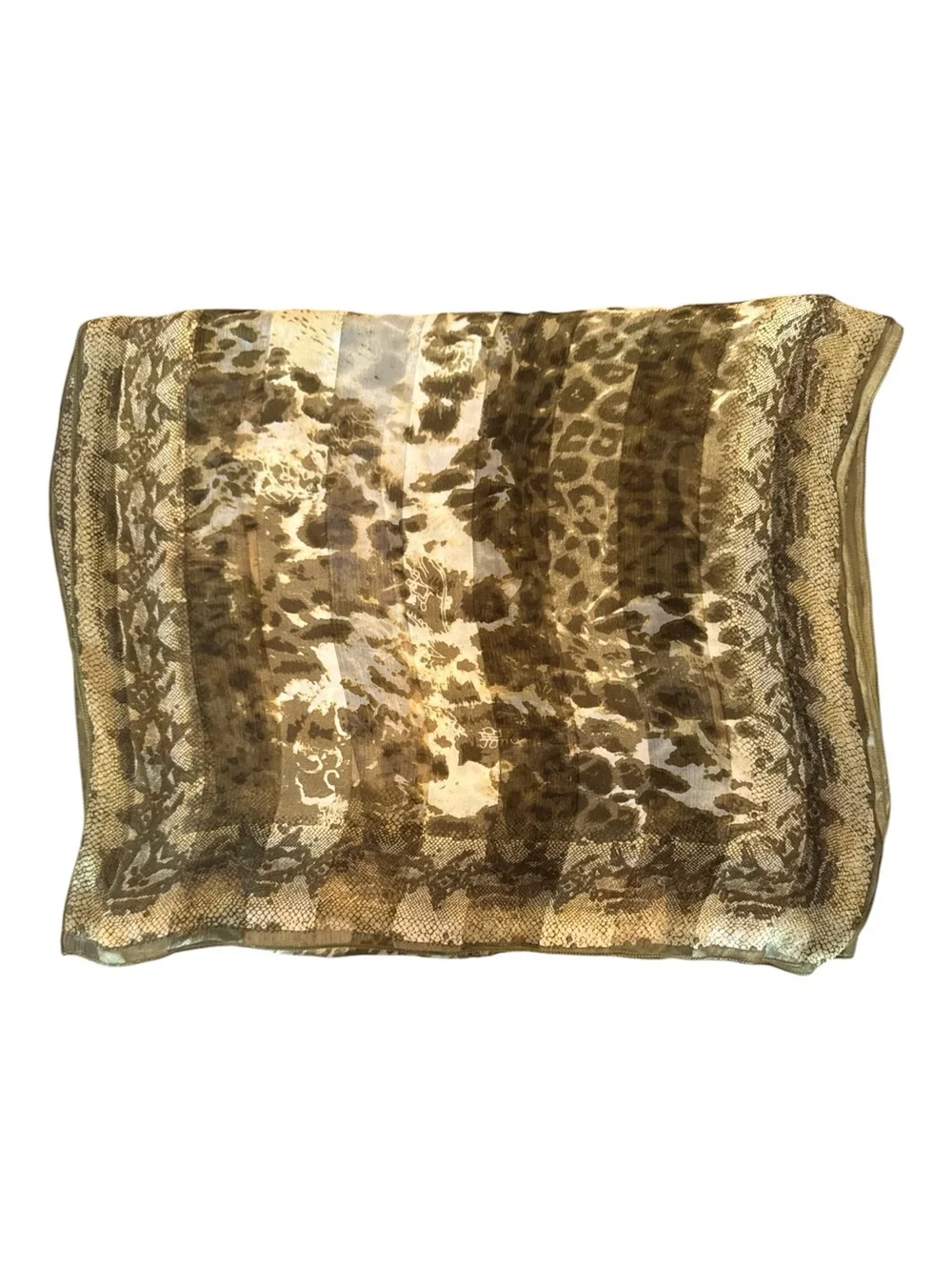 NWT Christian Fischbacher Silk Animal Print Oblong Scarf Wrap Olive Cream OS